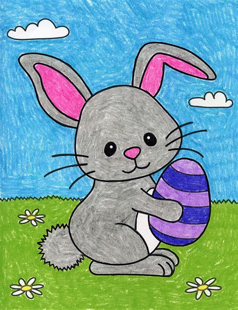 how to draw a easter bunny with eggs